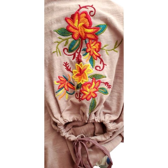 SALE UMGEE NWT Blouse/Top/Shirt Embroidered Drawstring Cuffs Scallop Hem Sz M - Picture 6 of 8